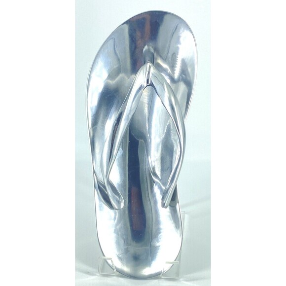 Sanibel Home -- Metal Silver Tone Flip-Flop Trinket Jewelry Dish Left Foot - Picture 1 of 4